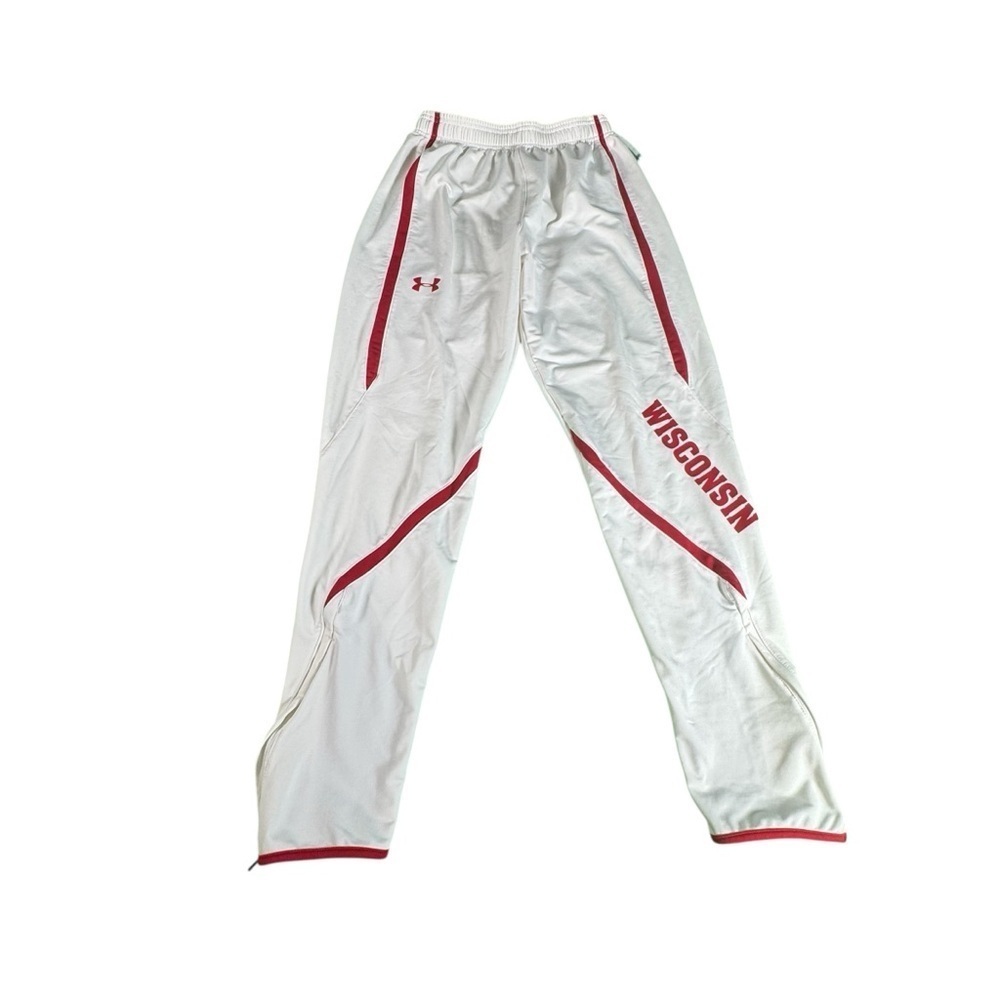 Under Armour Wisconsin Track Pants SM White ColdGear Warm-Up Zippered Legs
